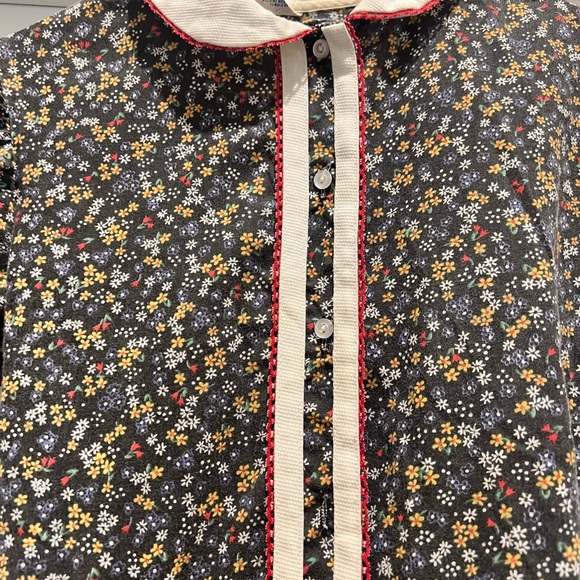 Vtg 1970s -Union Made -Cottagecore Prairie Dress W/Peter Pan Collar Black Floral - Picture 5 of 9